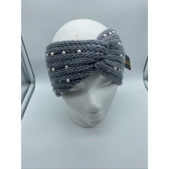 Winter Knitted Cross Pearl Headband Women's Gray Hair Accessories La Valentina - Picture 1 of 11